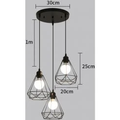 Remise ❤️ GOECO 3 Lampes Suspension Industrielle Vintage Métal Lustre Suspension Style Cage Géométrique E27 Lampe Suspension Vintage - Noir 👏 -Suspension Soldes 36913391 5