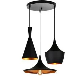 Sortie ❤️ STOEX Lustre Suspension Industrielle Vintage Forme Instrument De Musique 3 E27 Lampe Lumière Noir Or Pour Salon Restaurant Bar Cuisine 👏