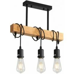 Vente flash ✔️ GOECO Suspension Luminaire Vintage, Plafonnier Industriel, Réglable Lustre En Bois Pour Salle à Manger, Salon, 3 Lumières E27 (Ampoule Non Incluse) 🎉