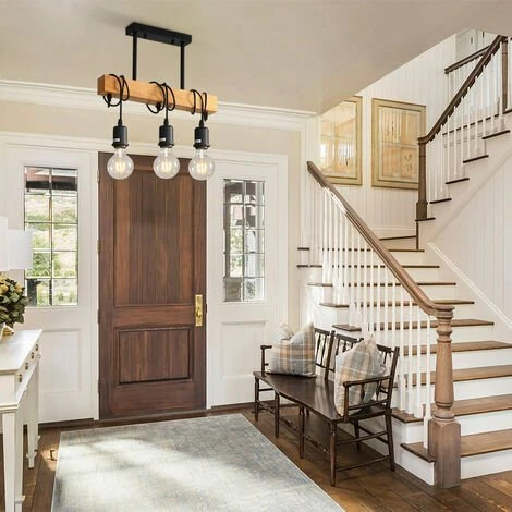 Vente flash ✔️ GOECO Suspension Luminaire Vintage, Plafonnier Industriel, Réglable Lustre En Bois Pour Salle à Manger, Salon, 3 Lumières E27 (Ampoule Non Incluse) 🎉 3 Vente flash ✔️ GOECO Suspension Luminaire Vintage, Plafonnier Industriel, Réglable Lustre En Bois Pour Salle à Manger, Salon, 3 Lumières E27 (Ampoule Non Incluse) 🎉 – Image 3