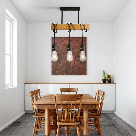 Vente flash ✔️ GOECO Suspension Luminaire Vintage, Plafonnier Industriel, Réglable Lustre En Bois Pour Salle à Manger, Salon, 3 Lumières E27 (Ampoule Non Incluse) 🎉 4 Vente flash ✔️ GOECO Suspension Luminaire Vintage, Plafonnier Industriel, Réglable Lustre En Bois Pour Salle à Manger, Salon, 3 Lumières E27 (Ampoule Non Incluse) 🎉 – Image 4