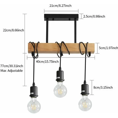 Vente flash ✔️ GOECO Suspension Luminaire Vintage, Plafonnier Industriel, Réglable Lustre En Bois Pour Salle à Manger, Salon, 3 Lumières E27 (Ampoule Non Incluse) 🎉 5 Vente flash ✔️ GOECO Suspension Luminaire Vintage, Plafonnier Industriel, Réglable Lustre En Bois Pour Salle à Manger, Salon, 3 Lumières E27 (Ampoule Non Incluse) 🎉 – Image 5