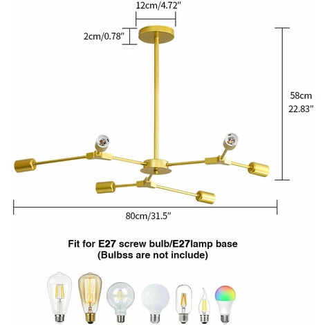 Meilleur prix ✨ GOECO Lustre Plafonnier E27 6 Lumières Lustre Plafonnier Or Avec Bras Lumineux Ajustables Postuler à Salon Chambre Salle à Manger Café Bar(Ne Comprend Pas L'ampoule) 🎁 5 Meilleur prix ✨ GOECO Lustre Plafonnier E27 6 Lumières Lustre Plafonnier Or Avec Bras Lumineux Ajustables Postuler à Salon Chambre Salle à Manger Café Bar(Ne Comprend Pas L'ampoule) 🎁 – Image 5