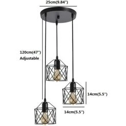 Vente flash ⌛ GOECO Suspension Luminaire Industrielle 3 Lumière Avec 120 CM Câble Réglable E27 Luminaires De Plafond Semi-Encastrés Noirs Utilisé Dans Les Cuisines, Restaurants, Chambre, Escaliers (Ampoule Non Comprise) 👍 -Suspension Soldes 37851581 5