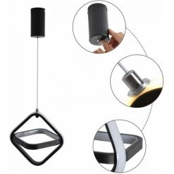 Acheter 💯 GOECO Plafonnier Led Moderne, Suspension Led Design Noir Carrée 22W 3000K Lustre Acrylique Hauteur Réglable, Pour Salle à Manger, Salon, Cuisine, Restaurant, Bar, Hôtel, (Lumière Blanche Chaude) 🥰 -Suspension Soldes 37973144 4
