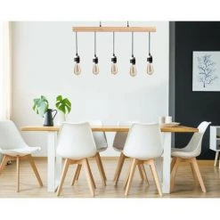 Top 10 ✨ AUTRES DETROIT Suspension Industrielle 5 Tetes En Bois - 7 X 90 X H150 - Noir - Ampoules Décoratives E27 40W Fournies 🎁 -Suspension Soldes 39611726 4