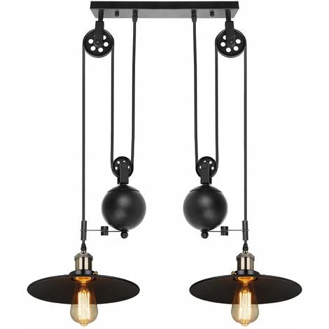 Budget 😀 AXHUP Suspension Lustre En Poulie 2 Tête Plafonnier Luminaire Noir Pour Cuisine Salon Chambre Café Bar 🛒 1 Budget 😀 AXHUP Suspension Lustre En Poulie 2 Tête Plafonnier Luminaire Noir Pour Cuisine Salon Chambre Café Bar 🛒