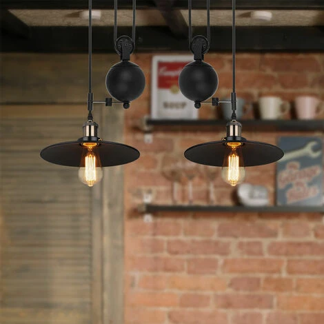 Budget 😀 AXHUP Suspension Lustre En Poulie 2 Tête Plafonnier Luminaire Noir Pour Cuisine Salon Chambre Café Bar 🛒 2 Budget 😀 AXHUP Suspension Lustre En Poulie 2 Tête Plafonnier Luminaire Noir Pour Cuisine Salon Chambre Café Bar 🛒 – Image 2