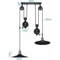 Budget 😀 AXHUP Suspension Lustre En Poulie 2 Tête Plafonnier Luminaire Noir Pour Cuisine Salon Chambre Café Bar 🛒 9 Budget 😀 AXHUP Suspension Lustre En Poulie 2 Tête Plafonnier Luminaire Noir Pour Cuisine Salon Chambre Café Bar 🛒 -Suspension Soldes 39931378 5