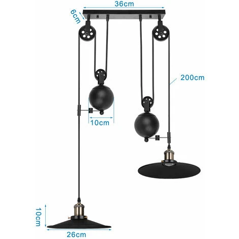 Budget 😀 AXHUP Suspension Lustre En Poulie 2 Tête Plafonnier Luminaire Noir Pour Cuisine Salon Chambre Café Bar 🛒 5 Budget 😀 AXHUP Suspension Lustre En Poulie 2 Tête Plafonnier Luminaire Noir Pour Cuisine Salon Chambre Café Bar 🛒 – Image 5