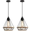Sortie 🛒 AXHUP 2 Pack Lustre Suspension E27 20CM Cage Diamant En Corde De Chanvre Plafonnier Luminaire Pour Couloir Escalier Chambre 😀