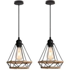 Sortie 🛒 AXHUP 2 Pack Lustre Suspension E27 20CM Cage Diamant En Corde De Chanvre Plafonnier Luminaire Pour Couloir Escalier Chambre 😀