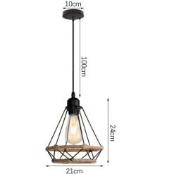 Sortie 🛒 AXHUP 2 Pack Lustre Suspension E27 20CM Cage Diamant En Corde De Chanvre Plafonnier Luminaire Pour Couloir Escalier Chambre 😀 -Suspension Soldes 39931428 5