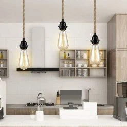 Bon marché ⌛ BEARSU E27 Chanvre Corde Vintage Suspendu Pendentif Lumière 3-tête, 8,8 Mètres 3 Douilles De Lampe Avec Interrupteur, Industriel Rétro Restaurant Bar Café 👏 -Suspension Soldes 40002164 3