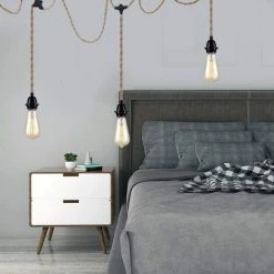 Bon marché ⌛ BEARSU E27 Chanvre Corde Vintage Suspendu Pendentif Lumière 3-tête, 8,8 Mètres 3 Douilles De Lampe Avec Interrupteur, Industriel Rétro Restaurant Bar Café 👏 -Suspension Soldes 40002164 4