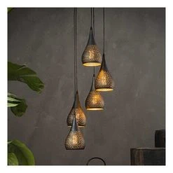 De gros ⭐ M-S Suspension 5 Lampes Forme Gouttes 15 Cm En Métal Noir Et Bronze 🎉