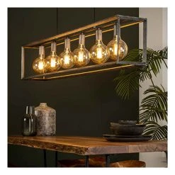 Le moins cher 🔥 M-S Suspension 6 Lampes 130x20x150 Cm En Métal Finition Argent Vieilli ✨