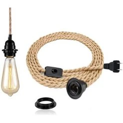 Offres ✨ VERSAILLESFR Vintage Lustre Corde Chanvre De 4,5 Mètres - Rétro Douille E27 Avec Interrupteur Lampe Suspension Corde Pour Restaurant Bar Cafe Lighting Utilisation - Ampoule Pas Inclus [Classe énergétique A++] ⌛