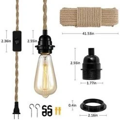 Offres ✨ VERSAILLESFR Vintage Lustre Corde Chanvre De 4,5 Mètres - Rétro Douille E27 Avec Interrupteur Lampe Suspension Corde Pour Restaurant Bar Cafe Lighting Utilisation - Ampoule Pas Inclus [Classe énergétique A++] ⌛ -Suspension Soldes 40296970 5