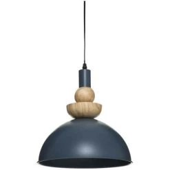 Remise ✨ Atmosphera - Luminaire Suspension En Métal Bleu Et Bois D 31 Cm - Bleu ✨