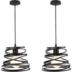 Meilleure affaire 🎁 AXHUP Suspension Luminaire Industrielle Cage Forme Ressort En Métal E27 Noir 2PCS Lustre Luminaire Pour Couloir Cuisine Salle à Manger 😀