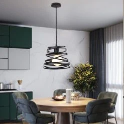 Meilleure affaire 🎁 AXHUP Suspension Luminaire Industrielle Cage Forme Ressort En Métal E27 Noir 2PCS Lustre Luminaire Pour Couloir Cuisine Salle à Manger 😀 -Suspension Soldes 41628280 3