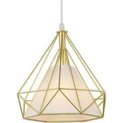 Sortie 🔥 STOEX Lustre Suspension Industrielle 25cm , Plafonnier Lampe De Plafond Abat-Jour Cage Diamant Corder Ajustable (Or) 🛒