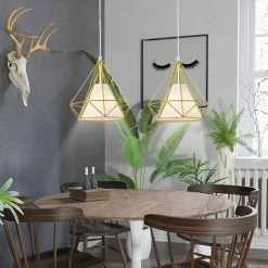 Sortie 🔥 STOEX Lustre Suspension Industrielle 25cm , Plafonnier Lampe De Plafond Abat-Jour Cage Diamant Corder Ajustable (Or) 🛒 -Suspension Soldes 42469479 3