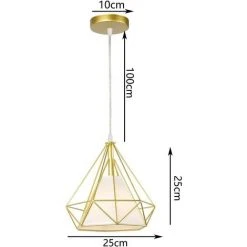 Sortie 🔥 STOEX Lustre Suspension Industrielle 25cm , Plafonnier Lampe De Plafond Abat-Jour Cage Diamant Corder Ajustable (Or) 🛒 -Suspension Soldes 42469479 4