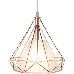 Coupon ⭐ STOEX Lustre Suspension Industrielle 25cm , Plafonnier Lampe De Plafond Abat-Jour Cage Diamant Corder Ajustable (Or Rose) 🌟