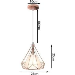 Coupon ⭐ STOEX Lustre Suspension Industrielle 25cm , Plafonnier Lampe De Plafond Abat-Jour Cage Diamant Corder Ajustable (Or Rose) 🌟 -Suspension Soldes 42471017 4