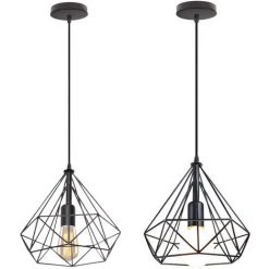 Sortie ⭐ STOEX 2x Suspension Industrielle 25cm Lustre Abat-Jour En Fer Forme Diamant Plafonnier Luminaire Noir ❤️ -Suspension Soldes 42690923 4