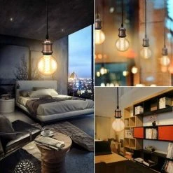 Vente flash ⭐ STOEX Lot De 6 Vintage LED Lighting E27 Edison Douille Ampoule Support De Lampe Suspension Plafonnier Vis Ampoule Rétro Adaptateur Socket , Rouge Cuivré 😉 -Suspension Soldes 42692235 4
