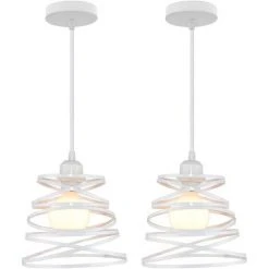 Sortie ⌛ STOEX Lot De 2 Suspensions Vintage, 2 Luminaires Style Industriel, Plafonnier Vintage Forme Ressort , éclairage Intérieur, Lampe Cuisine Salon Salle à Manger Chambre, Blanc , Ø 200mm 🎉