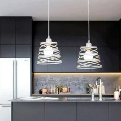 Sortie ⌛ STOEX Lot De 2 Suspensions Vintage, 2 Luminaires Style Industriel, Plafonnier Vintage Forme Ressort , éclairage Intérieur, Lampe Cuisine Salon Salle à Manger Chambre, Blanc , Ø 200mm 🎉 -Suspension Soldes 42693950 3