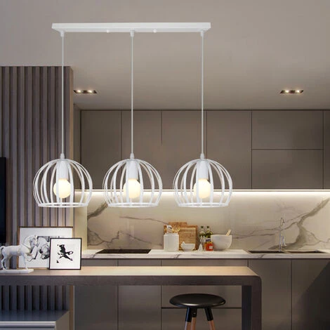 De gros ❤️ AXHUP Suspension Luminaire Industrielle 3 Tête Retro Lustre Cage Luminaire Blanc ✔️ 2 De gros ❤️ AXHUP Suspension Luminaire Industrielle 3 Tête Retro Lustre Cage Luminaire Blanc ✔️ – Image 2