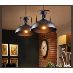 Tout neuf ❤️ AXHUP 2 Pack Ø33cm Lustre Suspension Design Industrielle Vintage Rétro Plafonnier Abat-jour En Métal Noir 🔔