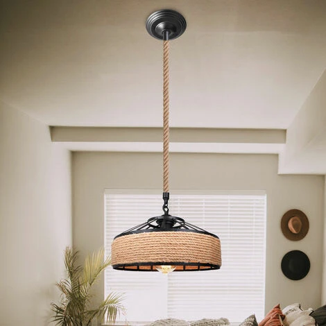 Acheter ✔️ AXHUP 30cm Lustre Suspension En Corde De Chanvre E27 Rétro Plafonnier Luminaire Pour Café Restaurant Café Couloir ✔️ 3 Acheter ✔️ AXHUP 30cm Lustre Suspension En Corde De Chanvre E27 Rétro Plafonnier Luminaire Pour Café Restaurant Café Couloir ✔️ – Image 3