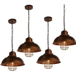 Promo ⌛ AXHUP 4 Pack Rétro Vintage Lustre Suspension Industrielle E27 33cm Plafonnier Abat-jour En Métal Luminaire Bronze 🎉