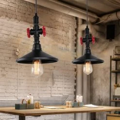 Meilleure vente 🤩 AXHUP Suspension Lustre Vintage Industrielle E27 Fer Luminaire Tuyau D'eau Noir 1PCS Plafonnier Eclairage Pour Bar Café Restaurant 😍 -Suspension Soldes 43145299 3