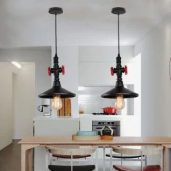 Meilleure vente 🤩 AXHUP Suspension Lustre Vintage Industrielle E27 Fer Luminaire Tuyau D'eau Noir 1PCS Plafonnier Eclairage Pour Bar Café Restaurant 😍 -Suspension Soldes 43145299 4