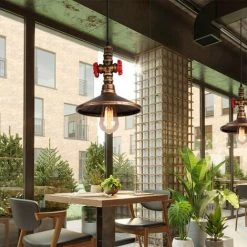 Acheter ✨ AXHUP Suspension Lustre Vintage Industrielle E27 Fer Luminaire Tuyau D'eau Bronze Plafonnier Eclairage Pour Bar Café Restaurant ⭐