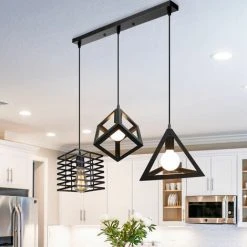 Remise 🎁 AXHUP Suspension Lustre En Barre 3 Lumières Cage Géométrique En Métal E27 Luminaire Industrielle Noir ✨