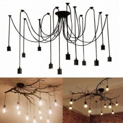 Coupon ⌛ AXHUP 12 Tête Lustre Suspension Vintage Rétro LOFT Plafonnier Araignee Pendentif Noir 💯