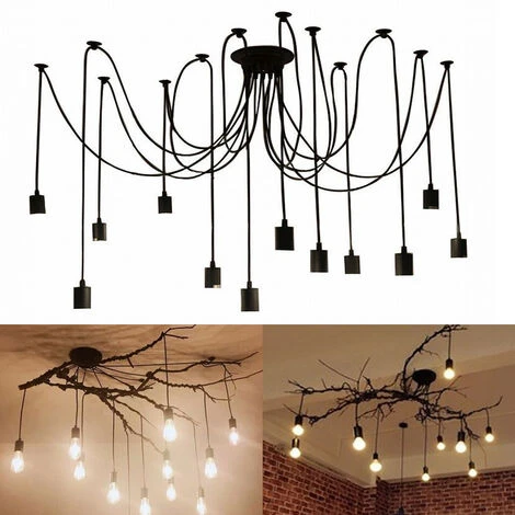 Coupon ⌛ AXHUP 12 Tête Lustre Suspension Vintage Rétro LOFT Plafonnier Araignee Pendentif Noir 💯 1 Coupon ⌛ AXHUP 12 Tête Lustre Suspension Vintage Rétro LOFT Plafonnier Araignee Pendentif Noir 💯