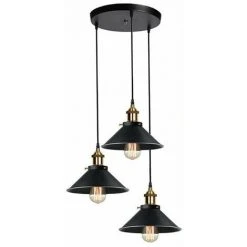 Meilleure affaire 🛒 GOECO Lustre Industriel Vintage 3 Lumiere Suspension Industrielle Design Vintage Industriel Lustre Plafond Industriel E27, Max 60W, Ø220MM, Avec 100NM Un Câble Réglable Pour Café Cuisine Restaurant 🎉