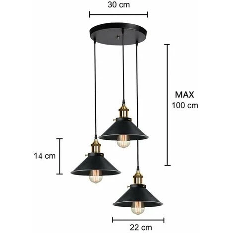 Meilleure affaire 🛒 GOECO Lustre Industriel Vintage 3 Lumiere Suspension Industrielle Design Vintage Industriel Lustre Plafond Industriel E27, Max 60W, Ø220MM, Avec 100NM Un Câble Réglable Pour Café Cuisine Restaurant 🎉 5 Meilleure affaire 🛒 GOECO Lustre Industriel Vintage 3 Lumiere Suspension Industrielle Design Vintage Industriel Lustre Plafond Industriel E27, Max 60W, Ø220MM, Avec 100NM Un Câble Réglable Pour Café Cuisine Restaurant 🎉 – Image 5
