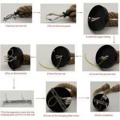 Budget ✨ LONGZIMING Suspension Luminaire Lustre Corde Chanvre Plafonnier Industriel Pour Maison Salon Balcon Restaurant (uni, 100CM) ✨ -Suspension Soldes 46297020 5