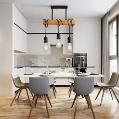 Nouveau ❤️ COMELY Suspension Luminaire Vintage, Plafonnier Industriel, Réglable Lustre En Bois Pour Salle à Manger, Salon, 3 Lumières E27 (Ampoule Non Incluse) 🛒 -Suspension Soldes 46385587 4