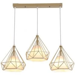Sortie 😀 STOEX Lustre Suspension Industrielle En Forme Diamant 25cm Lampes De Plafond Abat-Jour Cage En Fer Luminaire Corde Ajustable Salle à Manger,Bar,Chambre Doré ⌛